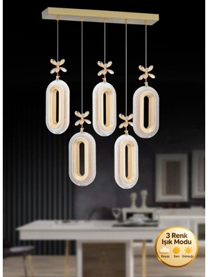 Spica Model 5"li Gold 3 Renk Modu Yemek Masası Oturma Çocuk Yatak Odası Modern Ledli Avize