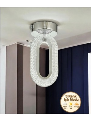 Spica Ledli Avize Tavana Sıfır Gümüş Gövde 3 Renk Modu Koridor Yatak Çocuk Odası LED Avize