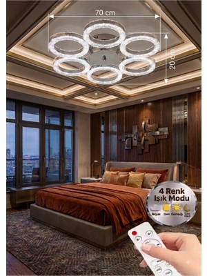 Aura Model Gümüş Kumandalı 6"lı Ledli 3 Renk Modu Kristal Salon Mutfak Yatak Çocuk Odası Avize