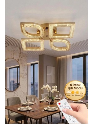 Vesta Model Gold 4"lü Kumandalı Ledli 3 Renk Modu Kristal Mutfak Salon Yatak Çocuk Odası Avize
