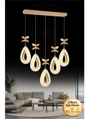 Rain Model 5"li Gold 3 Renk Modu Yemek Masası Oturma Çocuk Yatak Odası Modern Ledli Avize