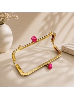 Velanee 15 cm Pembe Taş Detaylı Altın Renk Metal Çanta Klipsi