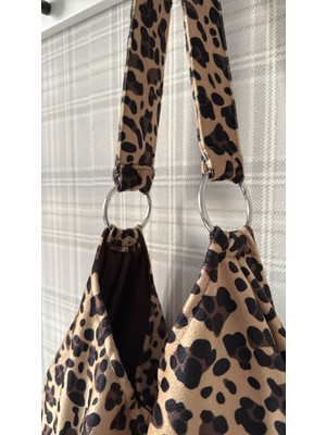 Mute Bag Leopard Print Süet Leopar Desen Shopper Bag Kadın Omuz Çantası (28*49)