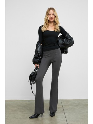 Ethiquet Lysavıne Kadın Esnek Kumaşlı Slim Fit Koyu Gri Pantolon