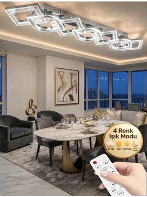 Lucia Model 7"li Gümüş 3 Renk Modu Yemek Masası Oturma Çocuk Yatak Odası Modern Ledli Avize