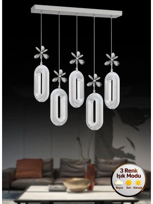 Spica Model 5"li Gümüş 3 Renk Modu Yemek Masası Oturma Çocuk Yatak Odası Modern Ledli Avize