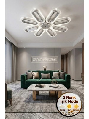 Spica Model 8'li Gümüş 3 Renk Modu Ledli Tavana Sıfır Salon Mutfak Çocuk Yatak Odası LED Avize