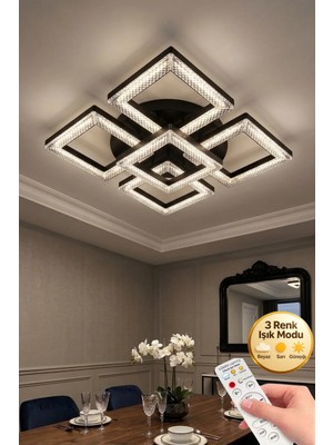 Aria Model 5"li Siyah 3 Renk Modu Ledli Modern Tavana Sıfır Salon Mutfak Çocuk Yatak Odası LED Avize