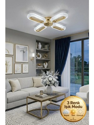 Spica Model 4"lü Gold 3 Renk Modu Ledli Modern Tavana Sıfır Salon Mutfak Yatak Odası LED Avize