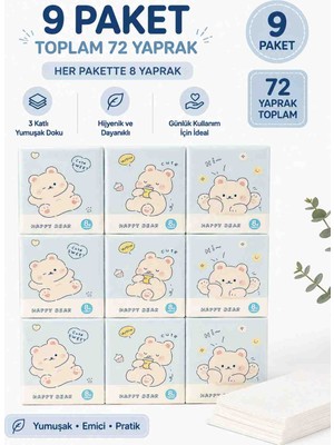 Kea Ev Eşyaları Cep Boy Peçete 9 Paket 72 Yaprak – Mini Kağıt Peçete Kawaii Desenli