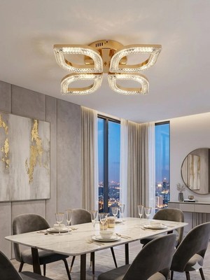 Yaprak Model Gold 4"lü Ledli 3 Renk Modu Kristal Salon Mutfak Yatak Çocuk Odası Avize