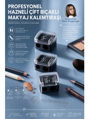 Transformacion 3'lü Profesyonel Çift Bıçaklı Makyaj Kalemi Açacağı - Alman Çeliği Keskinliği & Şeffaf Hazneli