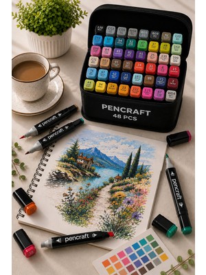 Pencraft 48 Adet Çift Taraflı Marker Kalem Seti Çanta