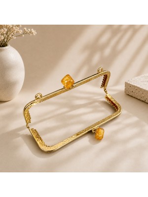 Velanee 15 cm Amber Taş Detaylı Altın Renk Metal Çanta Klipsi