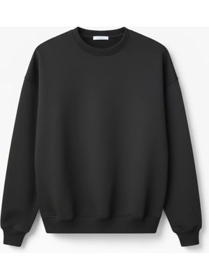 Kadın Bisiklet Yaka Siyah Oversize Sweatshirt