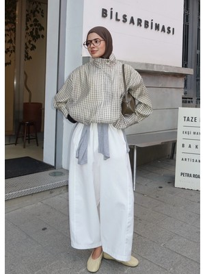 Moda Aksa Kareli Bomber Ceket Yeşil