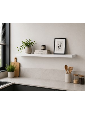 Erdem Mobilya 100X20 cm Beyaz Duvar Rafı – Gizli Bağlantılı Dekoratif Raf