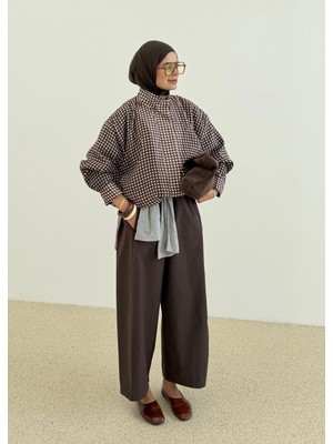 Moda Aksa Kareli Bomber Ceket Kahve