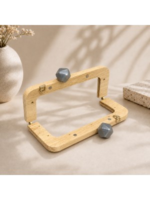 Velanee Gri Taşlı Ahşap Çanta Bursu 20 cm