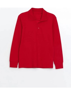 Rozelt Kırmızı Uzun Kollu Polo Yaka Lakost  Okul T-Shirt