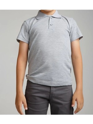 Rozelt Gri Kısa Kollu Polo Yaka Lakost  Okul T-Shirt