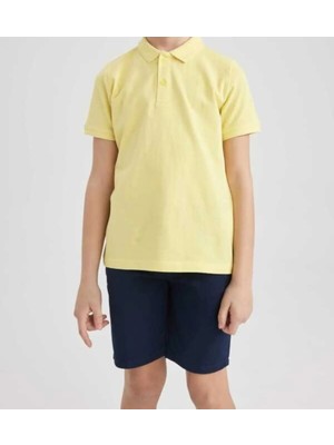 Rozelt Sarı Kısa Kollu Polo Yaka Lakost  Okul T-Shirt
