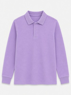 Rozelt Lila Uzun Kollu Polo Yaka Lakos Okul T-Shirt