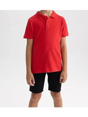 Rozelt Kırmızı Kısa Kollu Polo Yaka  Okul T-Shirt