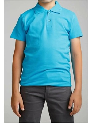 Rozelt Turkuaz  Kısa Kollu Polo Yaka Lakost  Okul T-Shirt