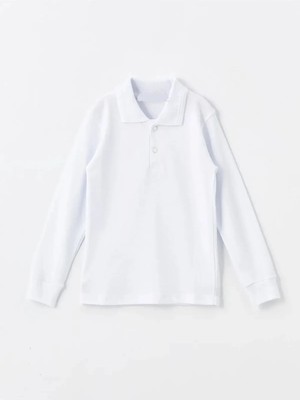 Rozelt Beyaz Uzun Kollu Polo Yaka Lakost  Okul T-Shirt