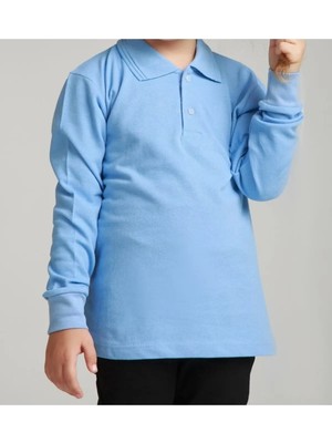 Rozelt Mavi Uzun Kollu Polo Yaka Lakost  Okul T-Shirt