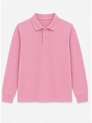 Rozelt Pembe Uzun Kollu Polo Yaka Lakos Okul T-Shirt