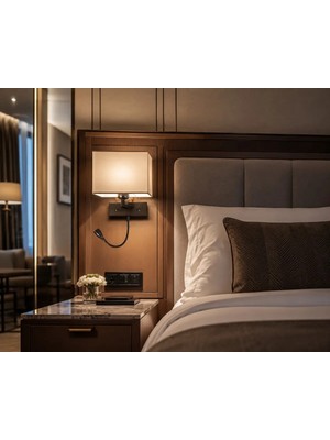 St. Morritz Otel Tipi Yatakbaşı LED Okuma Lambalı Abajurlu Aplik