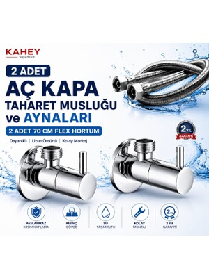Kahey Çubuk Kollu Klozet Flex Bağlantı Takımı 2 Adet 70 cm Flex Hortum 2 Adet Klozet Taharet Musluğu Ayna Dahil