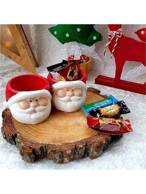 TeknoKapsül Dafniart Yılbaşı Yeniyıl Noel Baba Mumluk Dekor Hediyeli Ürün 8 cm Kırmızı 2 Li Beton Alaşımlı