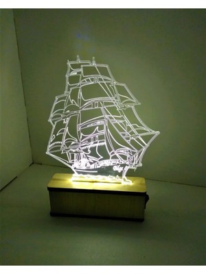 St. Morritz 3D LED Gece Lambası Sevgiliye Hediye Masa Lambası Yelkenli Gemi