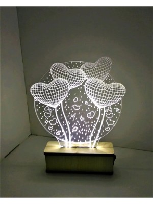 St. Morritz 3D LED Gece Lambası Sevgiliye Hediye Masa Lambası Kalpli