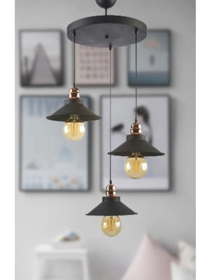 St. Morritz Alfa Modern Siyah Metal Sarkıt Cafe - Mutfak 3 Lü Avize