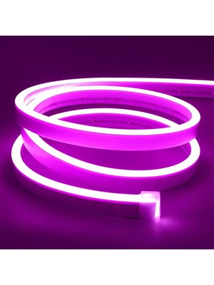 St. Morritz 12 Volt 5 Metre Mor Neon LED Işık Prize Takılmaya Hazır Değil Neon Şerit LED Esnek Silikonlu