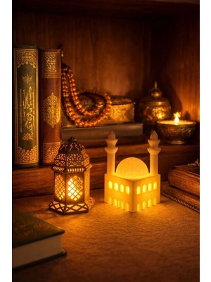St. Morritz Dekoratif Cami ve Ramazan Feneri Pilli Mum Ile Kullanım Masaüstü Dekor Ramazan Ayı Dekorları Hediye
