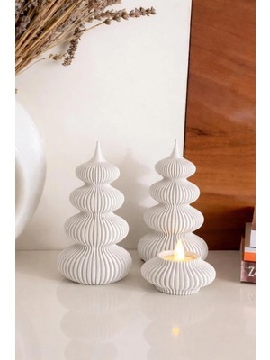 Nure Store 3'lü Set/ Modern 2'li Noel Ağacı ve Mumluk - LED Mum Uyumlu 15 cm