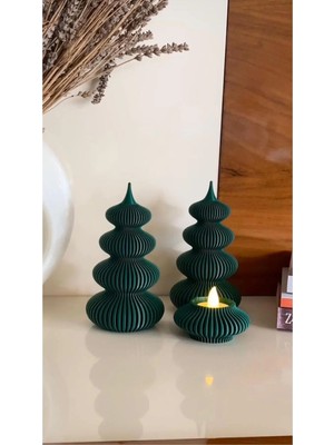 Nure Store 3'lü Set/ Modern 2'li Noel Ağacı ve Mumluk - LED Mum Uyumlu 15 cm