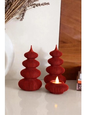 Nure Store 3'lü Set/ Modern 2'li Noel Ağacı ve Mumluk - LED Mum Uyumlu 15 cm
