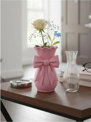 Mir Store Fiyonklu Dekoratif Vazo – Pudra Pembe
