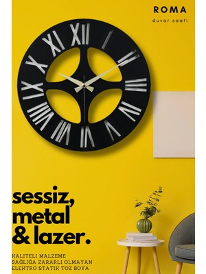 St. Morritz Roma Model Metal Lazer Kesim Akar Sessiz Mekanizmalı Duvar Saati (40*40 Cm)