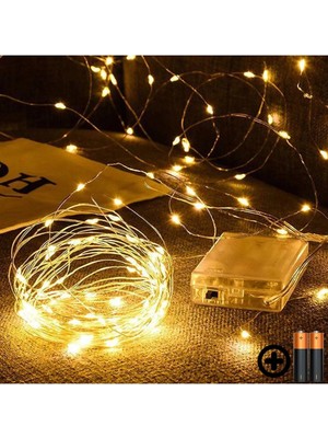 St. Morritz 5 Metre Sarı Peri LED + Pil - Sarı Işık LED Aydınlatma - Dekoratif Işık - Su Geçirmez LED