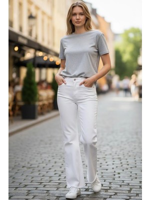 Büşra Ayhan Yüksek Bel Straight Fit Jean Pantolon 38 - Beyaz
