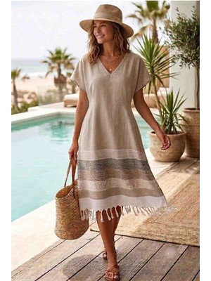 Trendol Fashion Life Deniz /plaj Elbisesi / Kimono /peştemal /açık Kahve M Beden