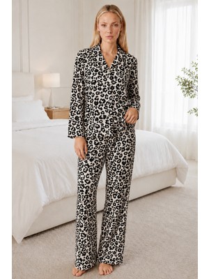 Fit Women Kadın Desenli Relaxed Leopar Pijama Takımı 4665