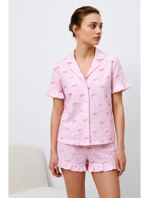 Fit Women Kadın Premium Fırfırlı Pembe Pijama Takımı